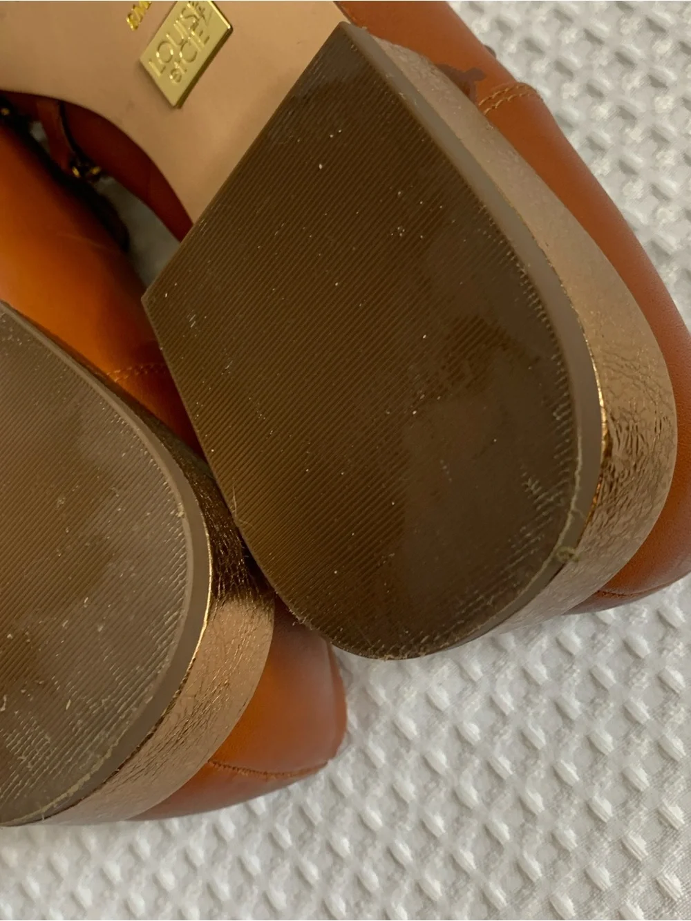 Louise et Cie Cognac Leather Loafers with Gold Chain Detail - Picture 10 of 12